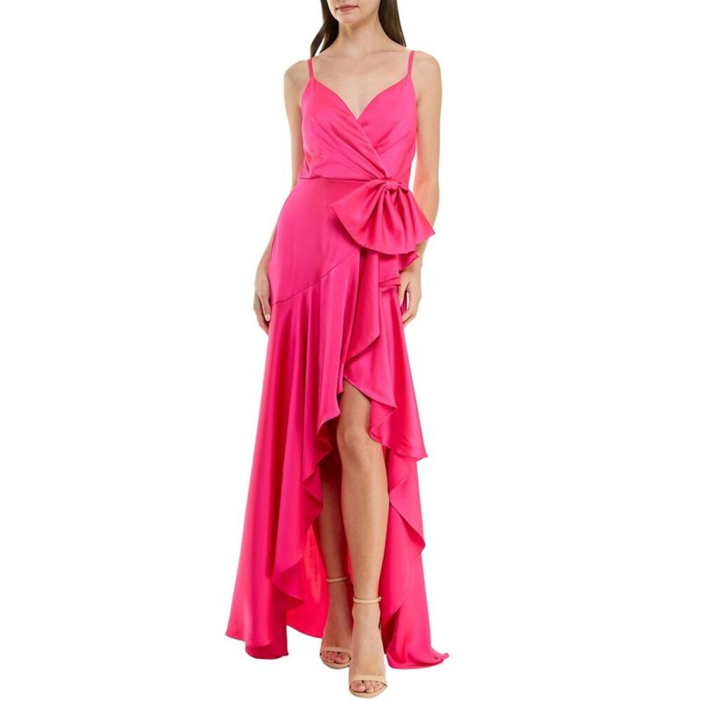 Taylor Womens Cascading-Ruffle High-Low Surplice-Neck Dress 10 Hot Pink NWT $198